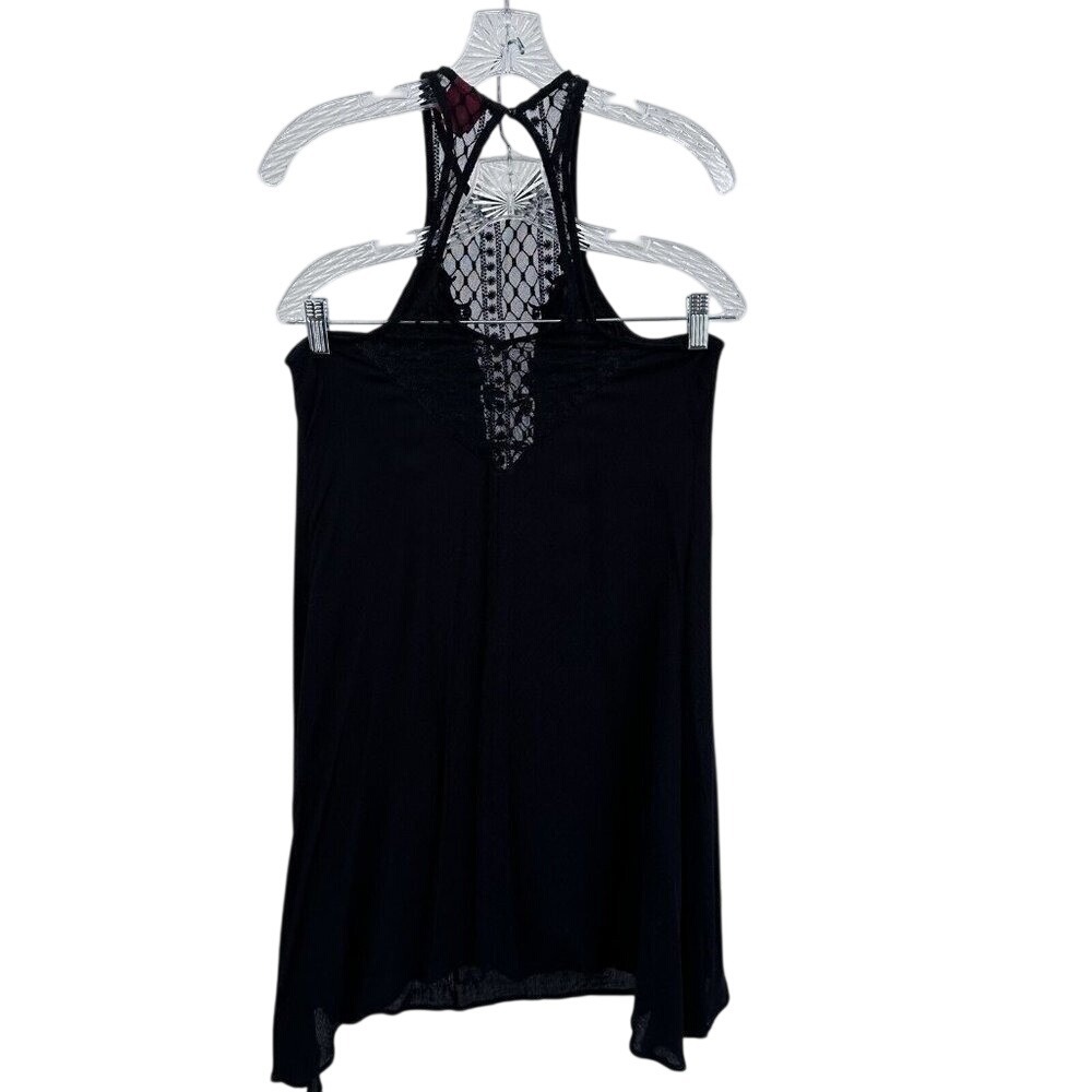 Daytrip Womens Black Lace Halter Tank Top Embroidered Boho Keyhole Back  Size XS